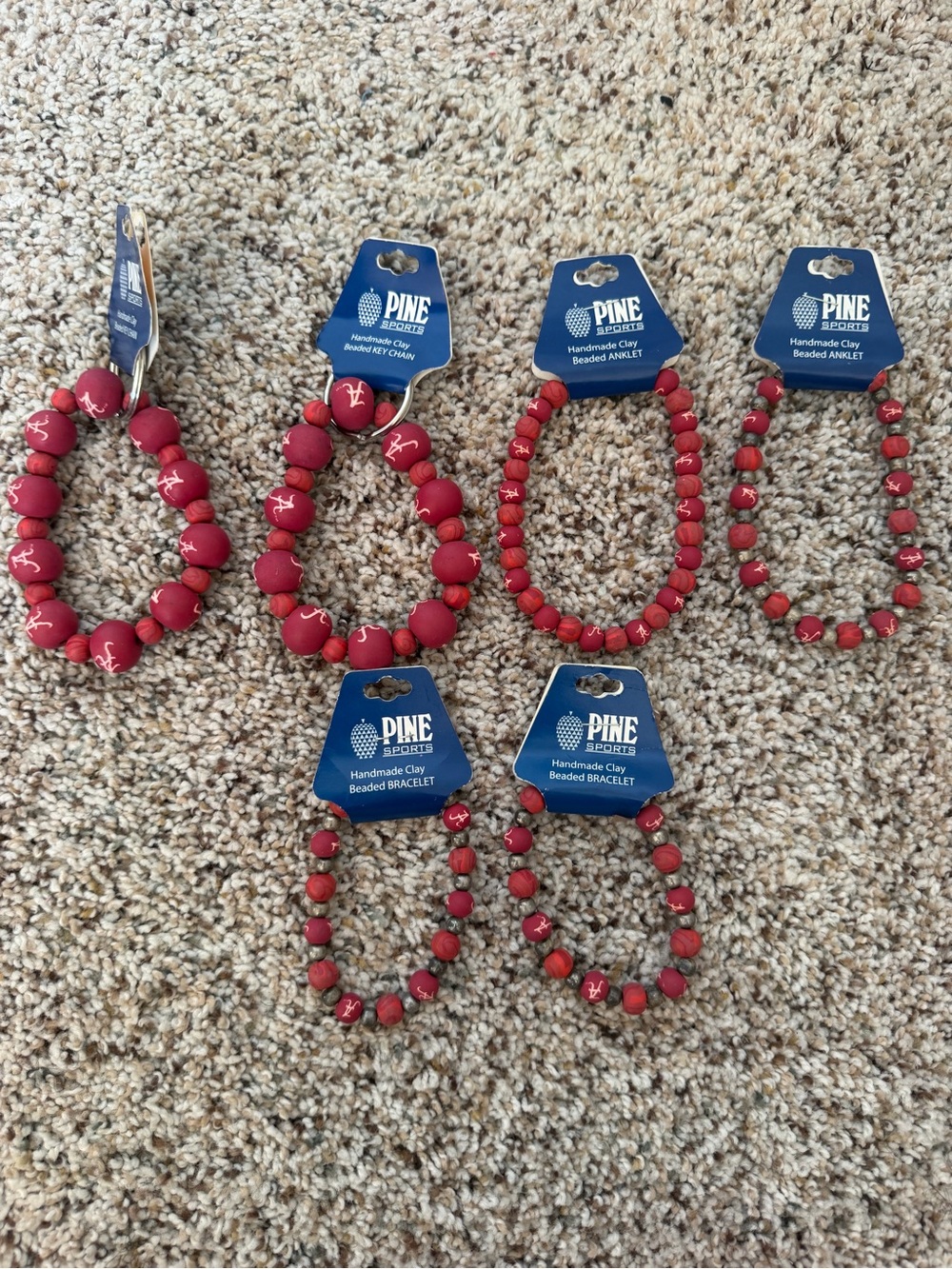 6 Piece Set Of Alabama Crimson Tide NWT Bracelets Handmade Clay Beaded Jewelry